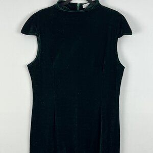 Mahee Straight Dress Size XL Dark Green Velour Short Cap Sleeve Round Neck Zip